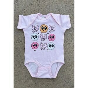 Pink Baby Bodysuit‎ 6 Months Skulls Bows Halloween Cute Graphic